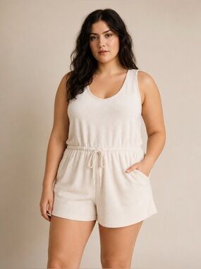 Old Navy NWT Ecru Terrycloth Romper Drawstring Waist Resort Beach Cover Up Large